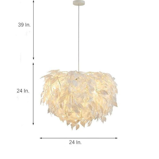 Modern Scandinavian Fabric Pendant Light – White &amp; Gold, LED, Dimmable, 24"