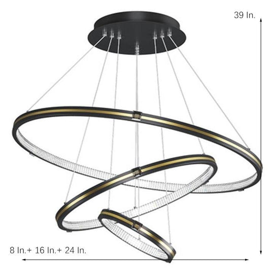 Stylish 3 Rings LED Chandelier – Gold &amp; Black Finish