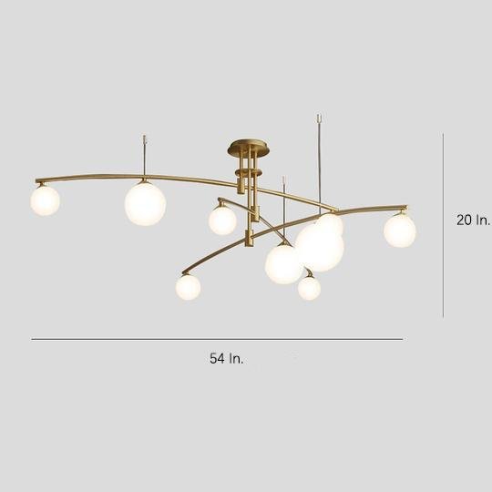 Curved Line Design 9-Light Glass LED Gold Modern Chandelier Ceiling Light