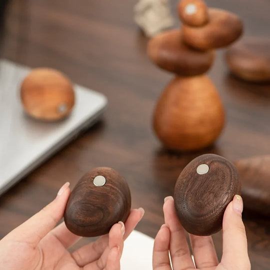 Dark Wooden Zen Balancing Stones Abstract Sculptural Decor