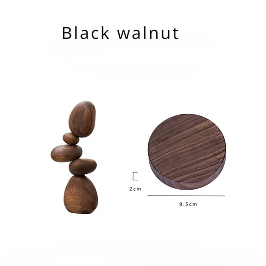 Dark Wooden Zen Balancing Stones Abstract Sculptural Decor