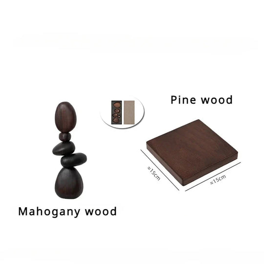 Dark Wooden Zen Balancing Stones Abstract Sculptural Decor