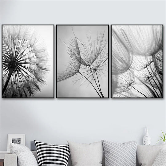Delicate Dandelions Black White Inspirational Canvas Wall Art Unframed