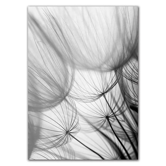 Delicate Dandelions Black White Inspirational Canvas Wall Art Unframed
