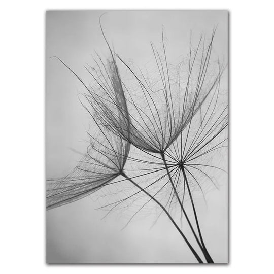 Delicate Dandelions Black White Inspirational Canvas Wall Art Unframed