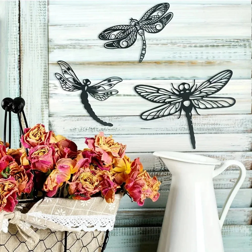 Dragonflies Black Metal Wall Art Decor