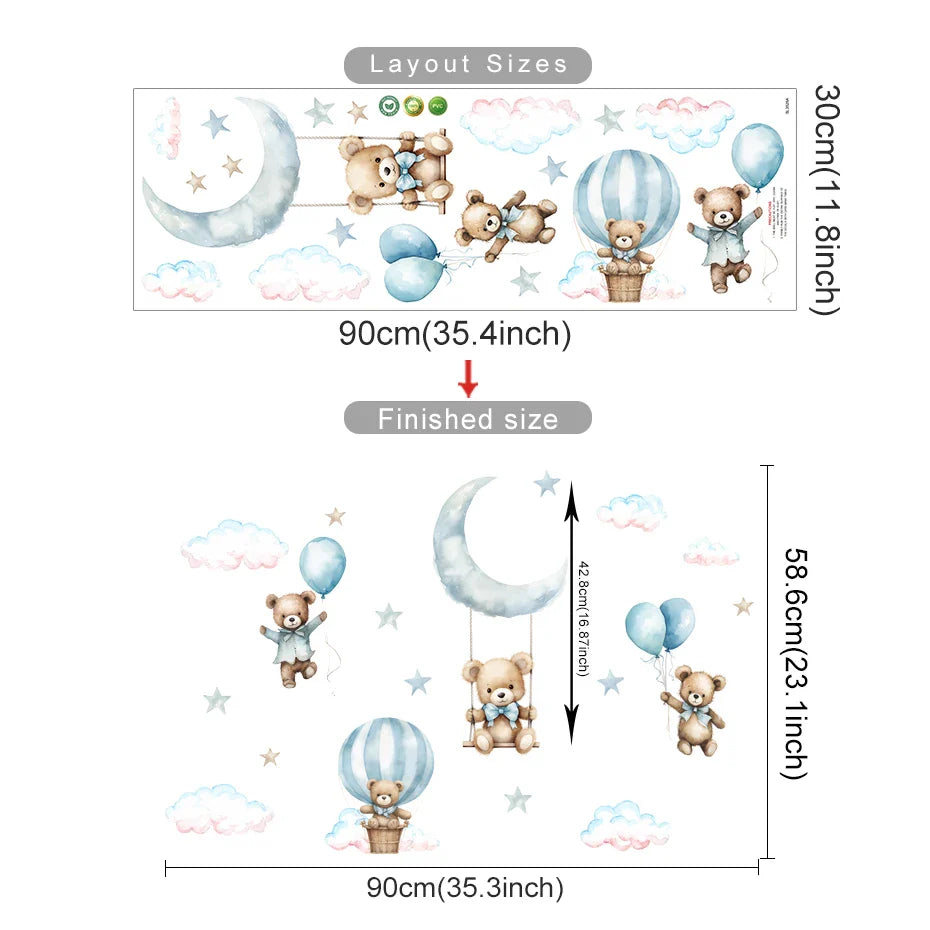 Dreamy Blue Bear Balloon Wall Decals