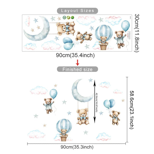 Dreamy Blue Bear Balloon Wall Decals