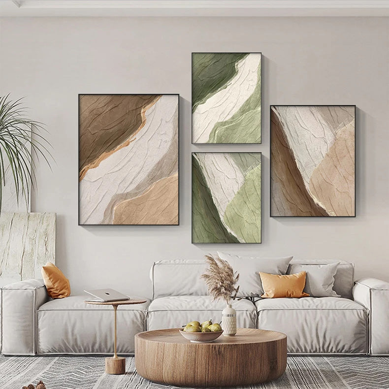 Earthy Green Brown Beige Abstract Minimalist Canvas Wall Art Unframed