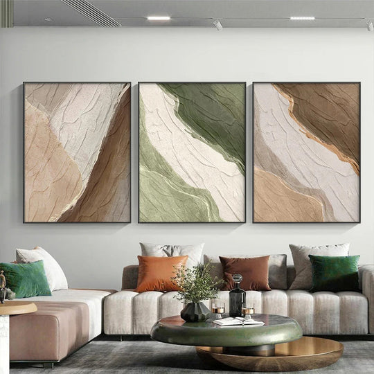 Earthy Green Brown Beige Abstract Minimalist Canvas Wall Art Unframed