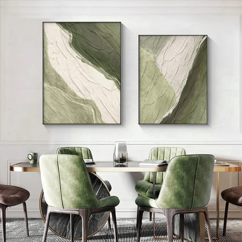 Earthy Green Brown Beige Abstract Minimalist Canvas Wall Art Unframed