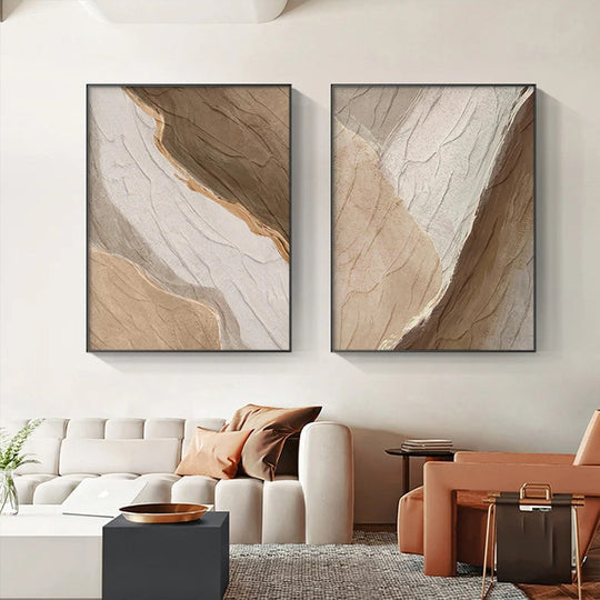 Earthy Green Brown Beige Abstract Minimalist Canvas Wall Art Unframed