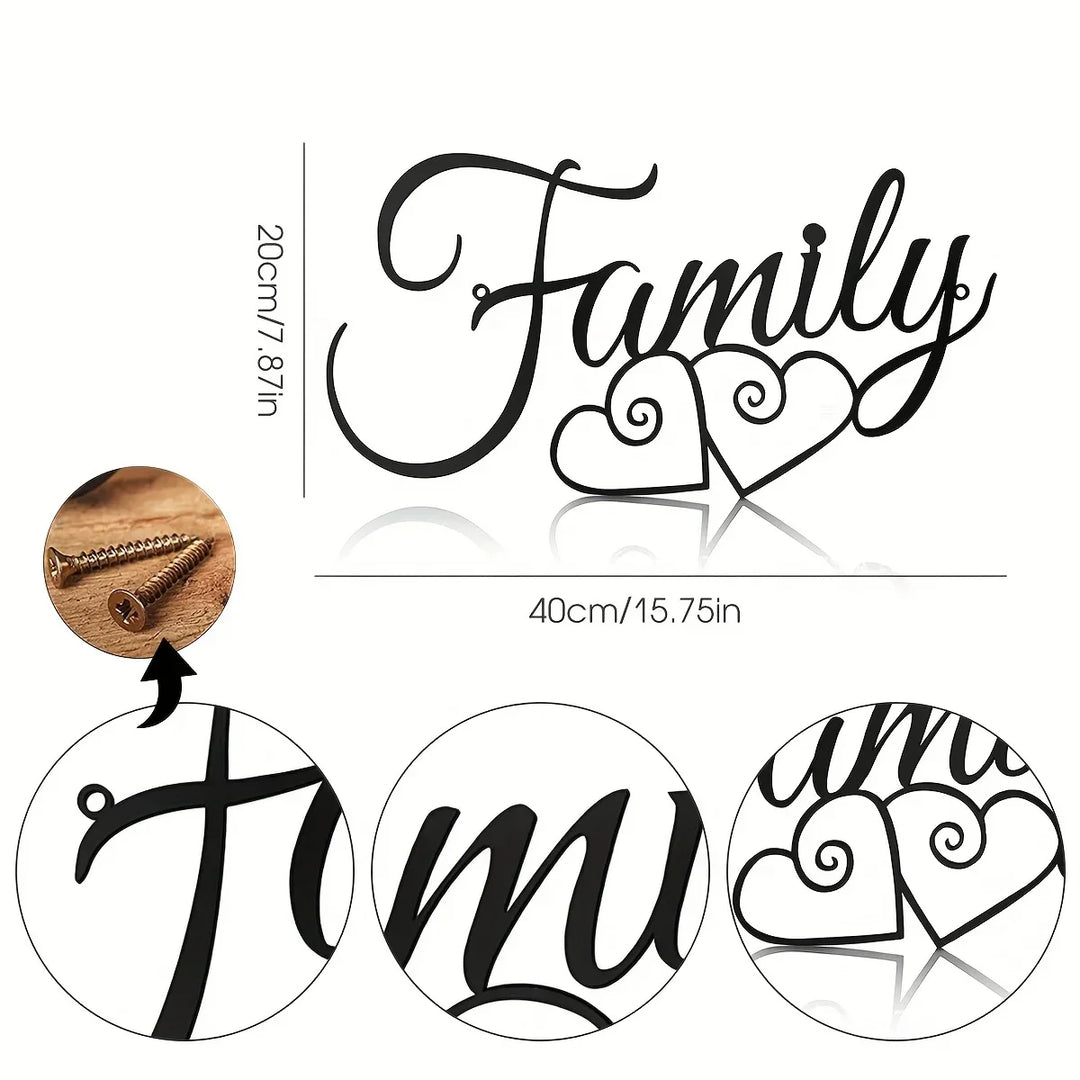Family Typographic Black Metal Wall Art Decor