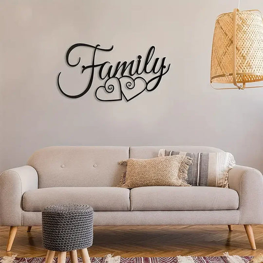 Family Typographic Black Metal Wall Art Decor