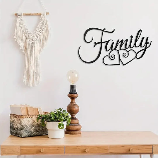 Family Typographic Black Metal Wall Art Decor