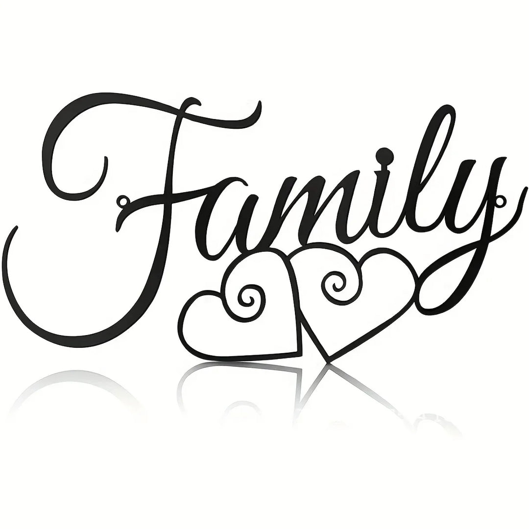 Family Typographic Black Metal Wall Art Decor