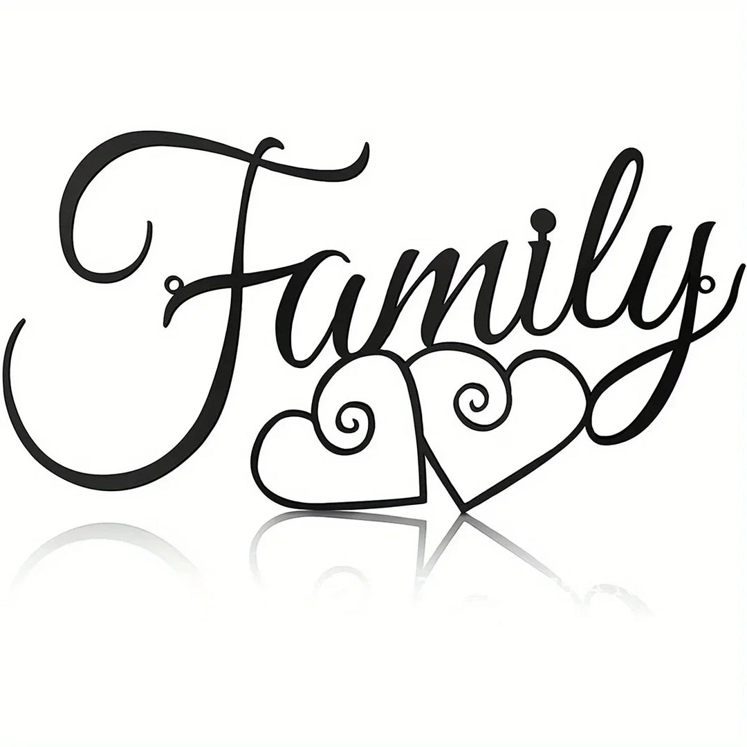 Family Typographic Black Metal Wall Art Decor