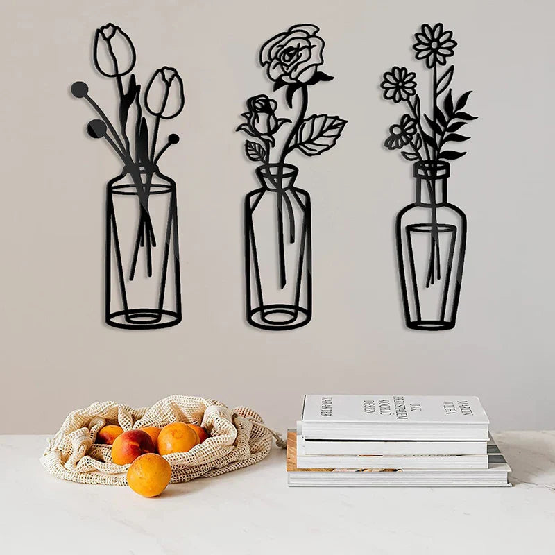 Flowers in a Vase Black Metal Wall Art Decor
