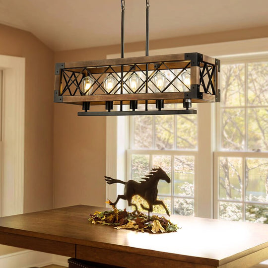 Rustic Industrial Linear Wood &amp; Metal Chandelier
