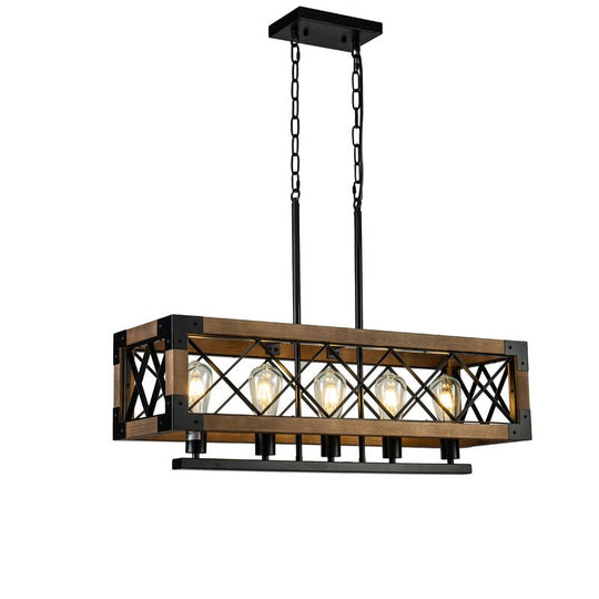 Rustic Industrial Linear Wood &amp; Metal Chandelier