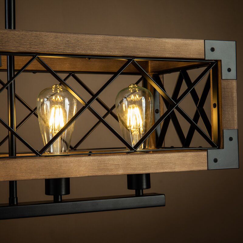 Rustic Industrial Linear Wood &amp; Metal Chandelier