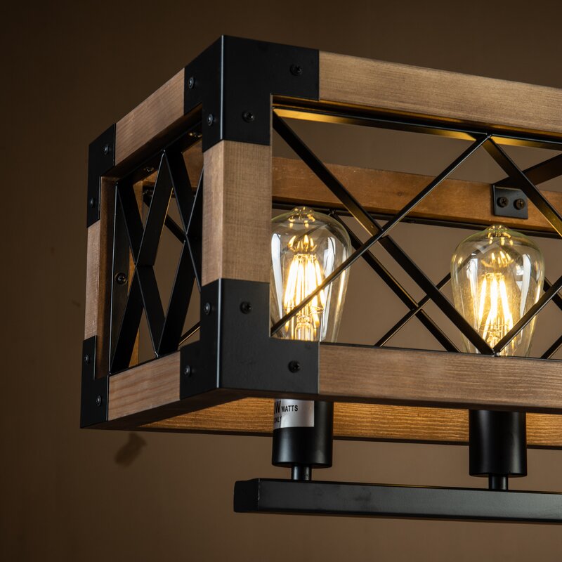 Rustic Industrial Linear Wood &amp; Metal Chandelier