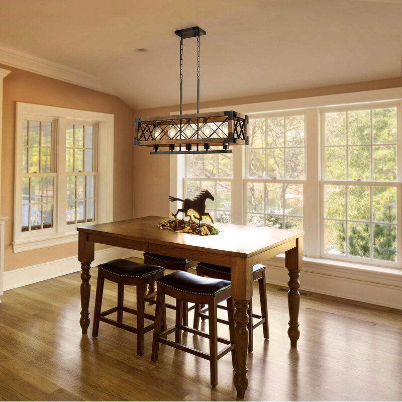 Rustic Industrial Linear Wood &amp; Metal Chandelier
