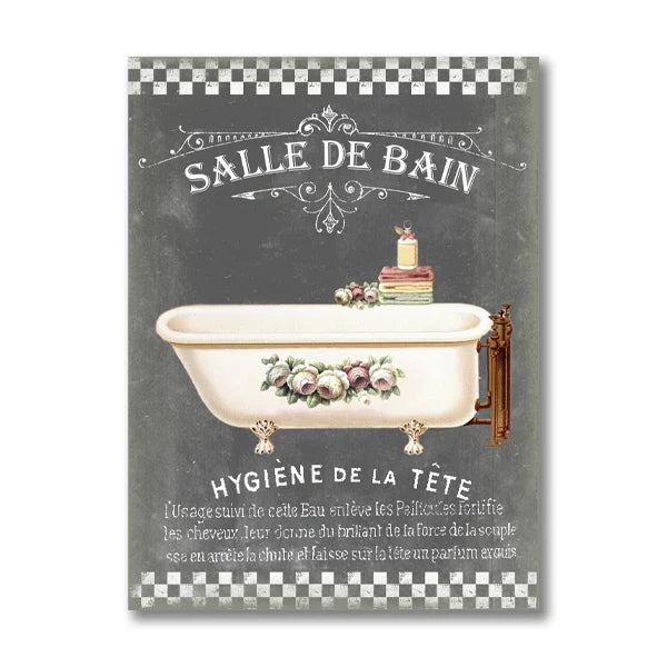 Bathroom Rules French Quotes Black White Canvas Wall Art