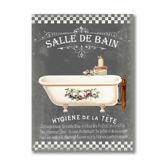 Bathroom Rules French Quotes Black White Canvas Wall Art