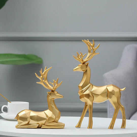 Geometric Golden Deer Resin Figurine Nordic Decor Accent