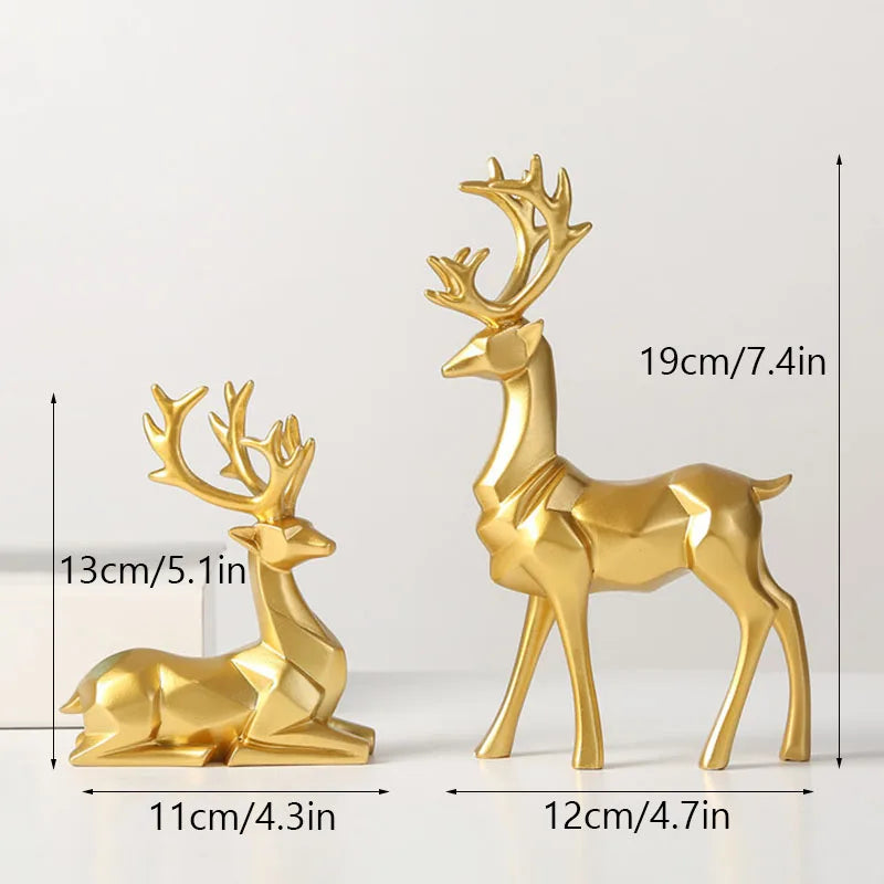 Geometric Golden Deer Resin Figurine Nordic Decor Accent