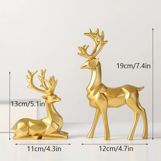 Geometric Golden Deer Resin Figurine Nordic Decor Accent