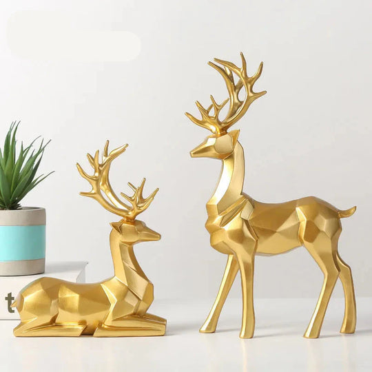 Geometric Golden Deer Resin Figurine Nordic Decor Accent