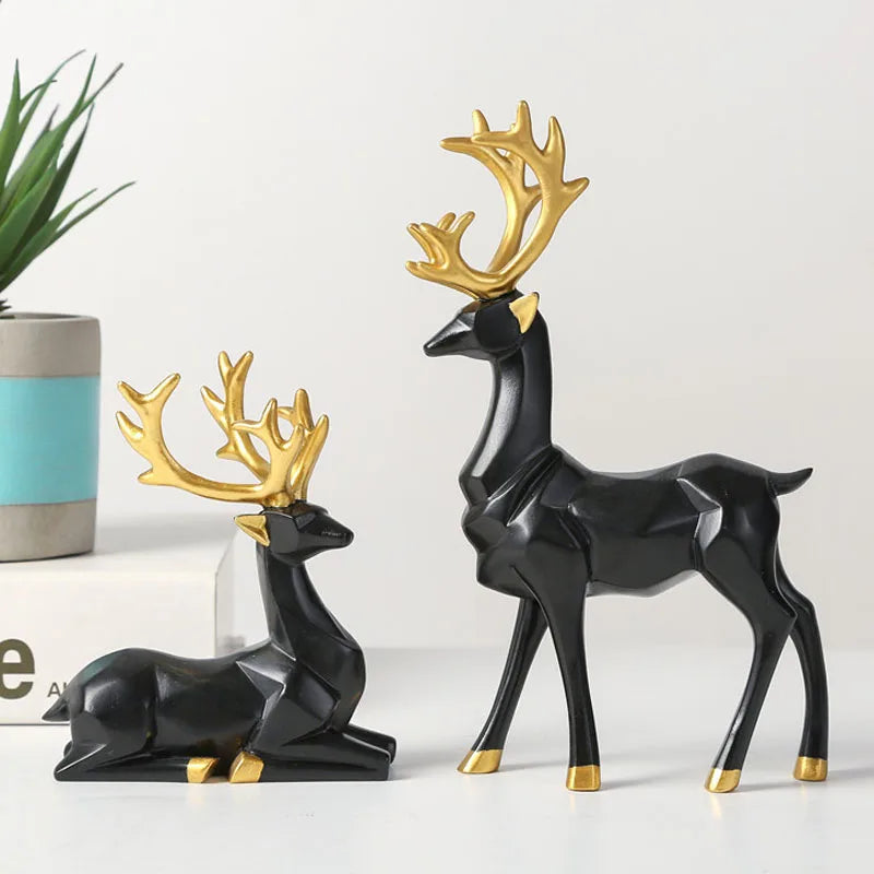 Geometric Golden Deer Resin Figurine Nordic Decor Accent