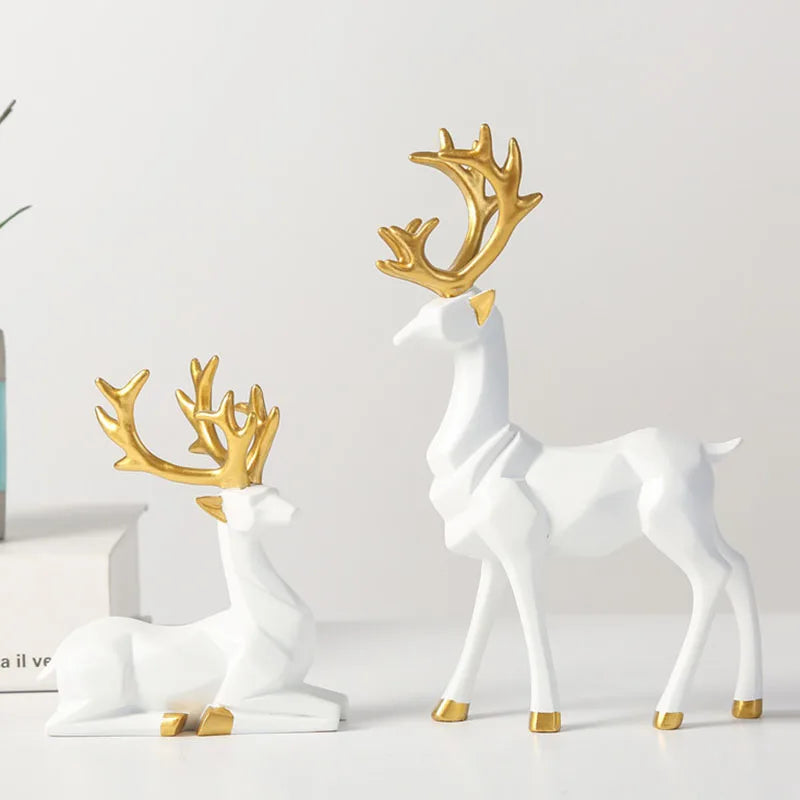 Geometric Golden Deer Resin Figurine Nordic Decor Accent
