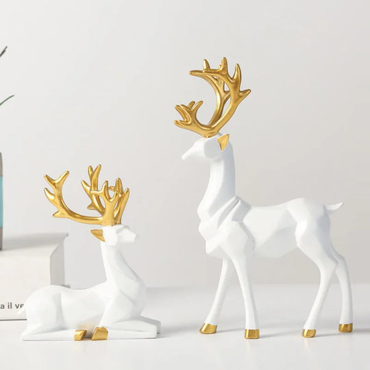 Geometric Golden Deer Resin Figurine Nordic Decor Accent