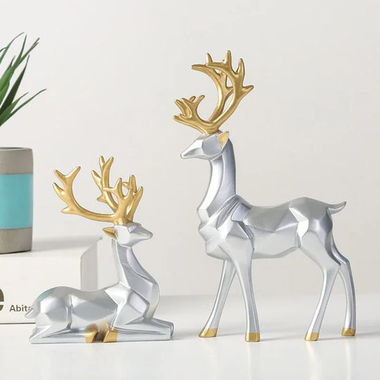 Geometric Golden Deer Resin Figurine Nordic Decor Accent