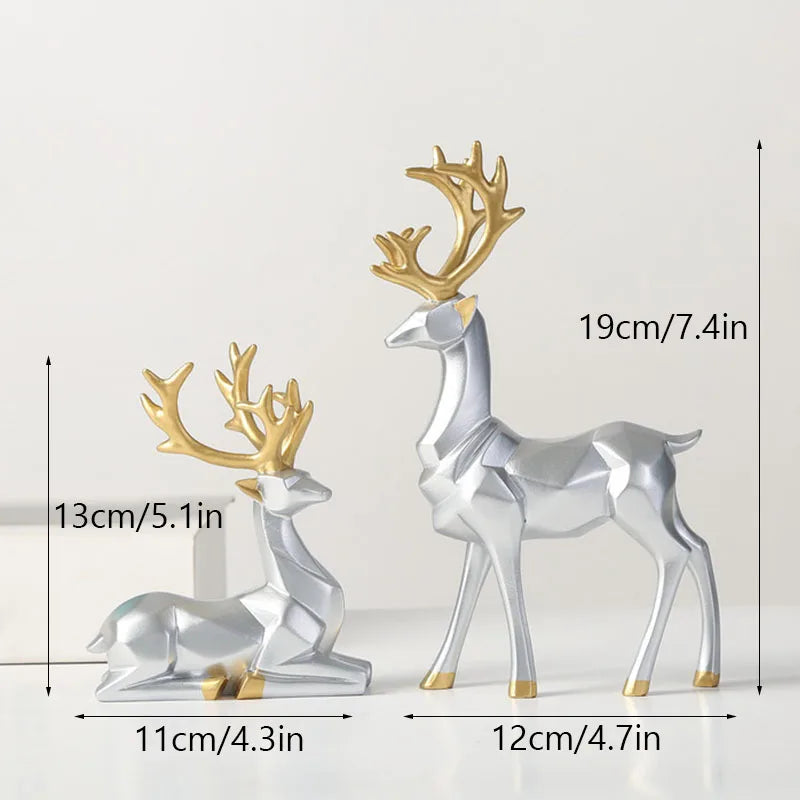 Geometric Golden Deer Resin Figurine Nordic Decor Accent