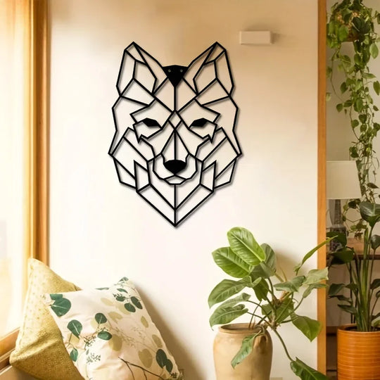 Geometric Wolf Silhouette Black Metal Wall Art Decor