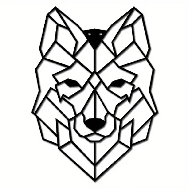 Geometric Wolf Silhouette Black Metal Wall Art Decor