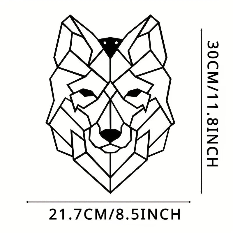 Geometric Wolf Silhouette Black Metal Wall Art Decor