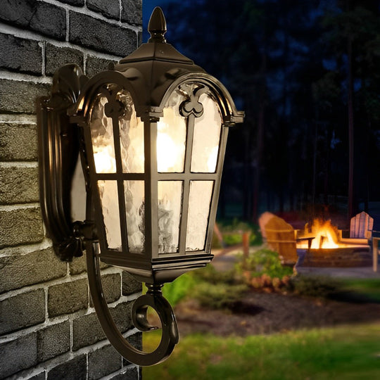 Vintage Glass Waterproof Black European Style Outdoor Wall Lamp Exterior Lights