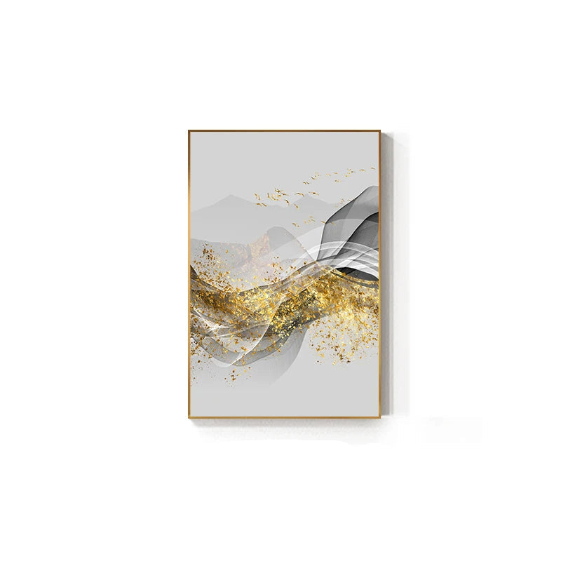 Golden Flowing Abstract Mountain Landscape Canvas Wall Art