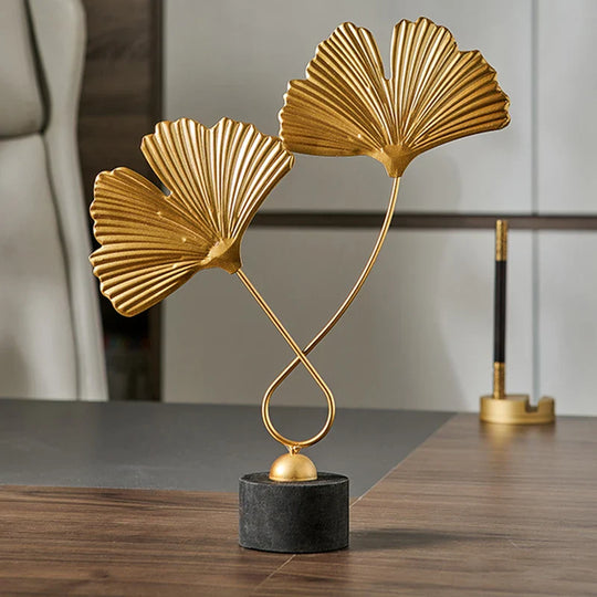 Golden Ginkgo Leaf Decorative Ornament for Tabletop Decor
