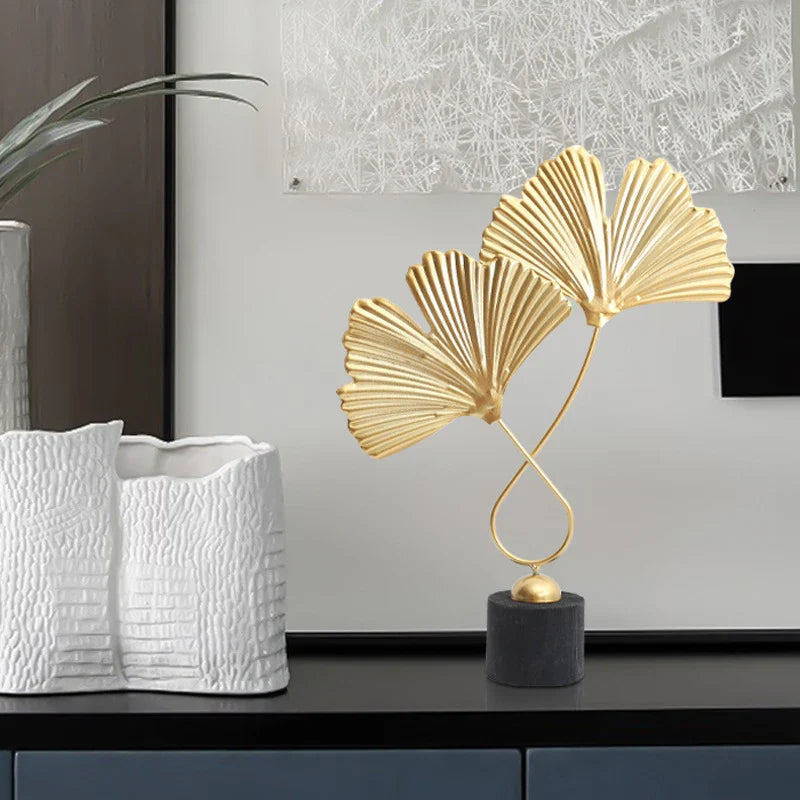 Golden Ginkgo Leaf Decorative Ornament for Tabletop Decor