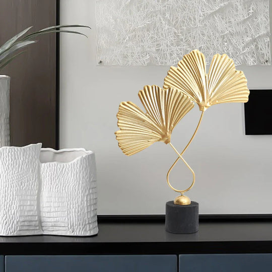 Golden Ginkgo Leaf Decorative Ornament for Tabletop Decor