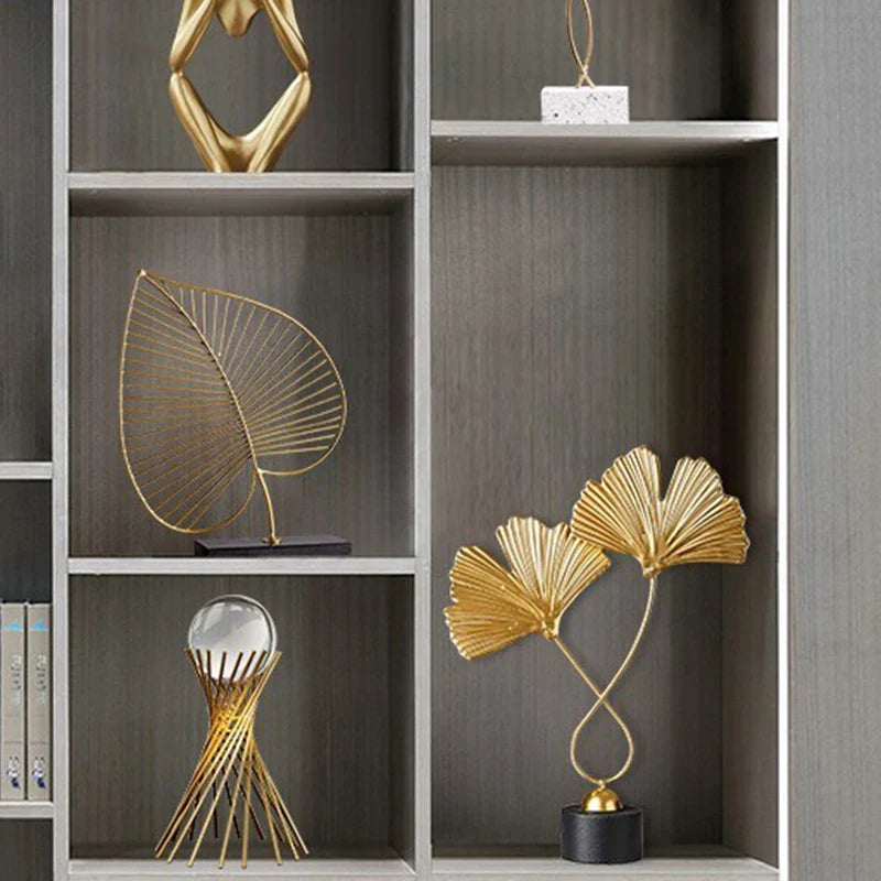 Golden Ginkgo Leaf Decorative Ornament for Tabletop Decor