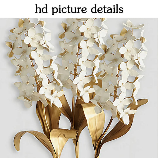 Golden Leaf White Petalled Floral Canvas Wall Art Unframed