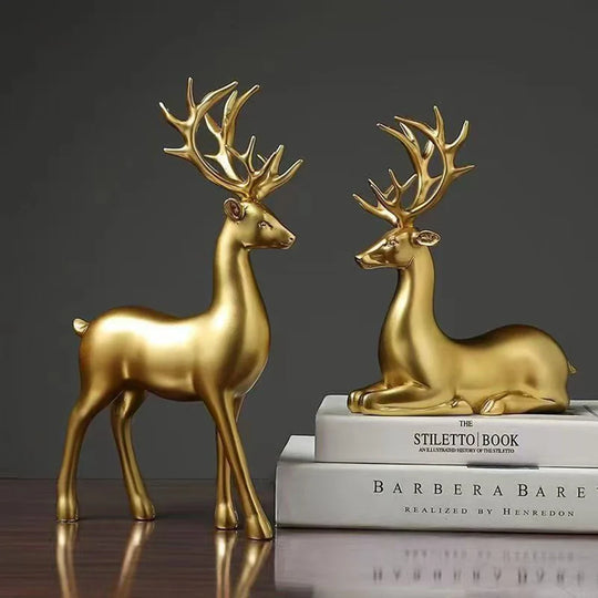 Golden Nordic Reindeer Figurine Set Table Decor Accent