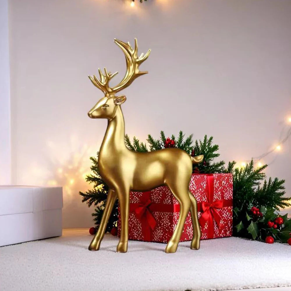 Golden Nordic Reindeer Figurine Set Table Decor Accent